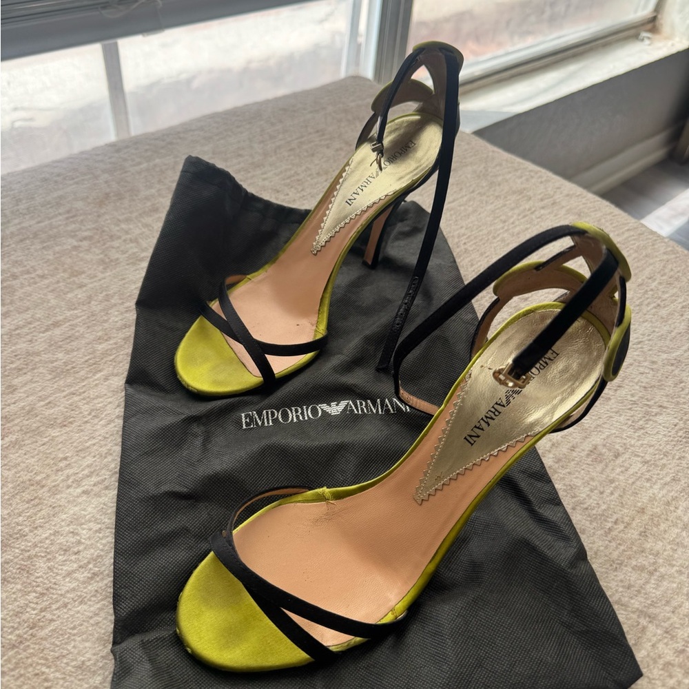 Emporio Armani Black and Green Strappy Heels